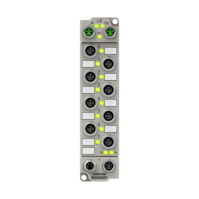 ER2038-0001 | EtherCAT Box, 8-channel digital output, 24 V DC, 2 A, M8, with diagnostics, zinc die-cast