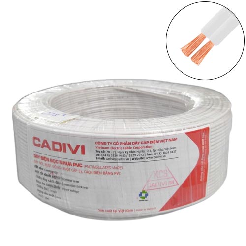 Dây điện đôi Cadivi VCmd 2×0.75 mm2 (Trắng) – 0.6/1KV