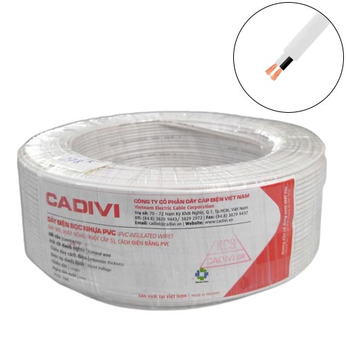 Dây điện đôi Cadivi VCmo 2×0.75 mm2 (Trắng) – 300/500V