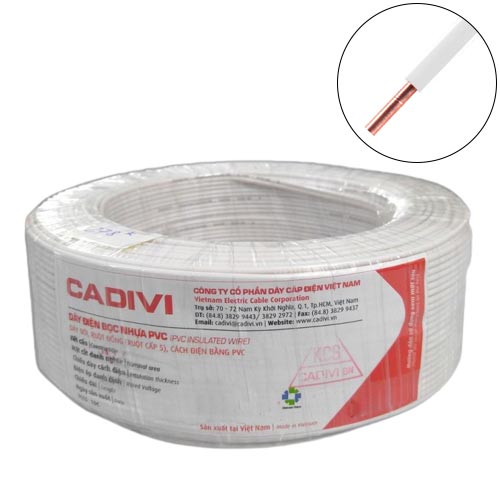 Dây điện đơn cứng Cadivi VC-0.5 mm2 (Trắng) – 300/500V