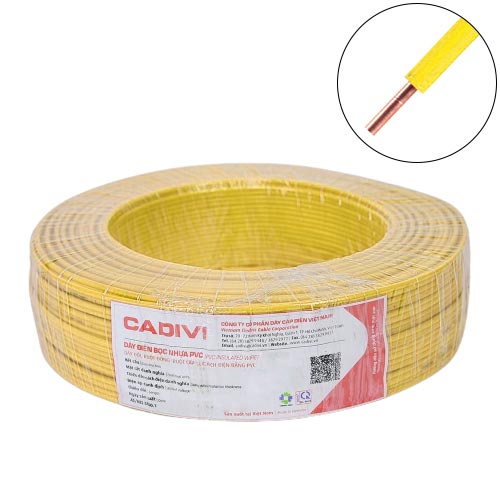 Dây điện đơn cứng Cadivi VC-0.5 mm2 (Vàng) – 300/500V