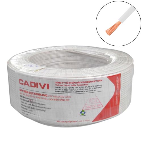 Dây điện đơn mềm Cadivi VCm-0.5 mm2 (Trắng) – 300/500V