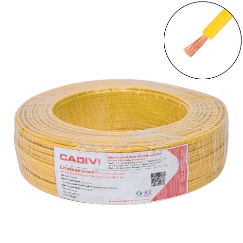 Dây điện đơn mềm Cadivi VCm-0.5 mm2 (Vàng) – 300/500V